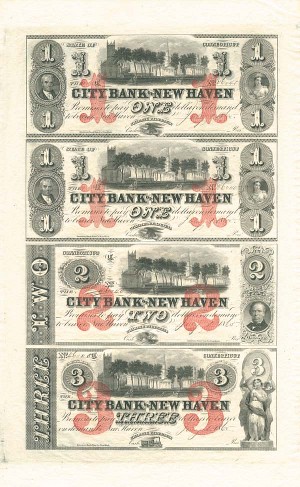 City Bank of New Haven - Uncut Obsolete Sheet - Broken Bank Notes
